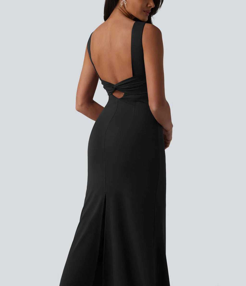 Vestido midi sin mangas con escote barco y sujetador incorporado