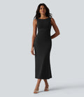 Vestido midi sin mangas con escote barco y sujetador incorporado