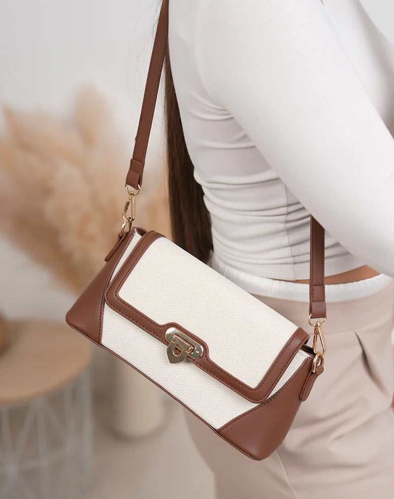 Bolso Crossbody Bicolor Lona y Cuero