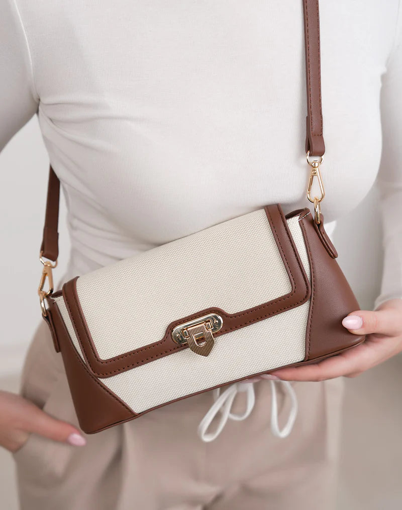 Bolso Crossbody Bicolor Lona y Cuero