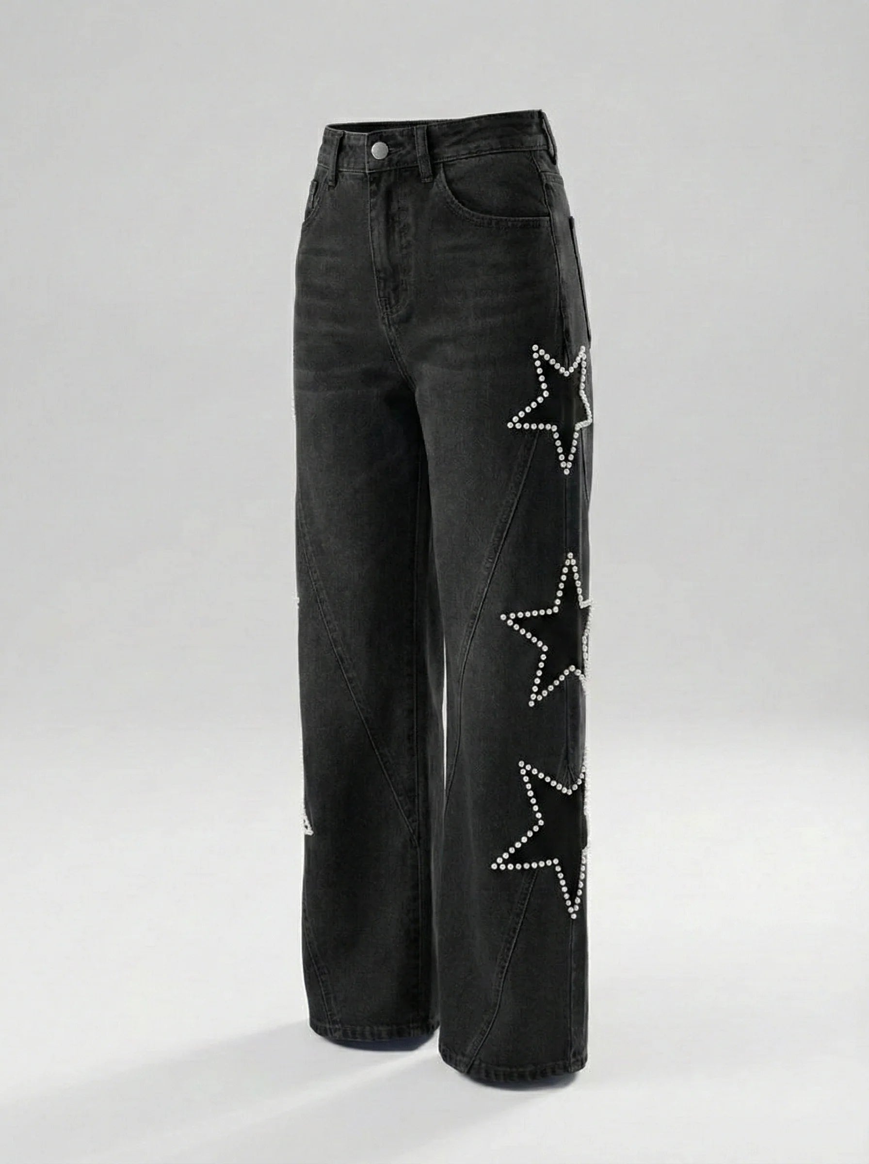 Jeans Wide Leg con Estrellas y Strass
