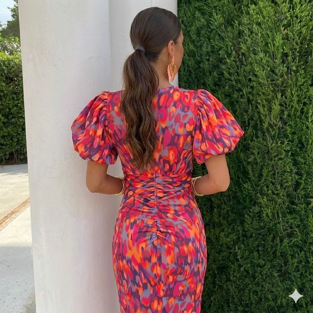 Vestido con mangas plisadas