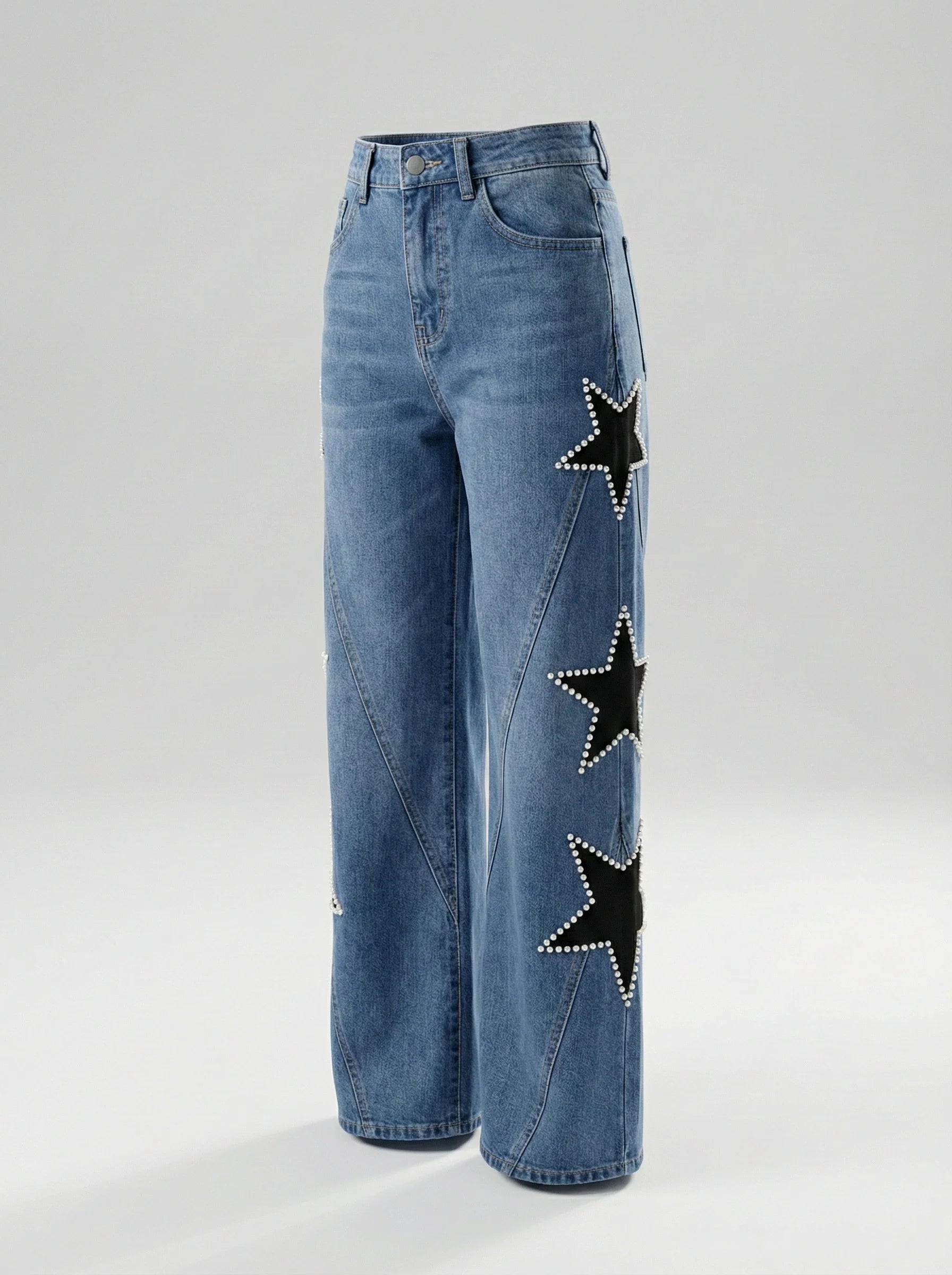 Jeans Wide Leg con Estrellas y Strass