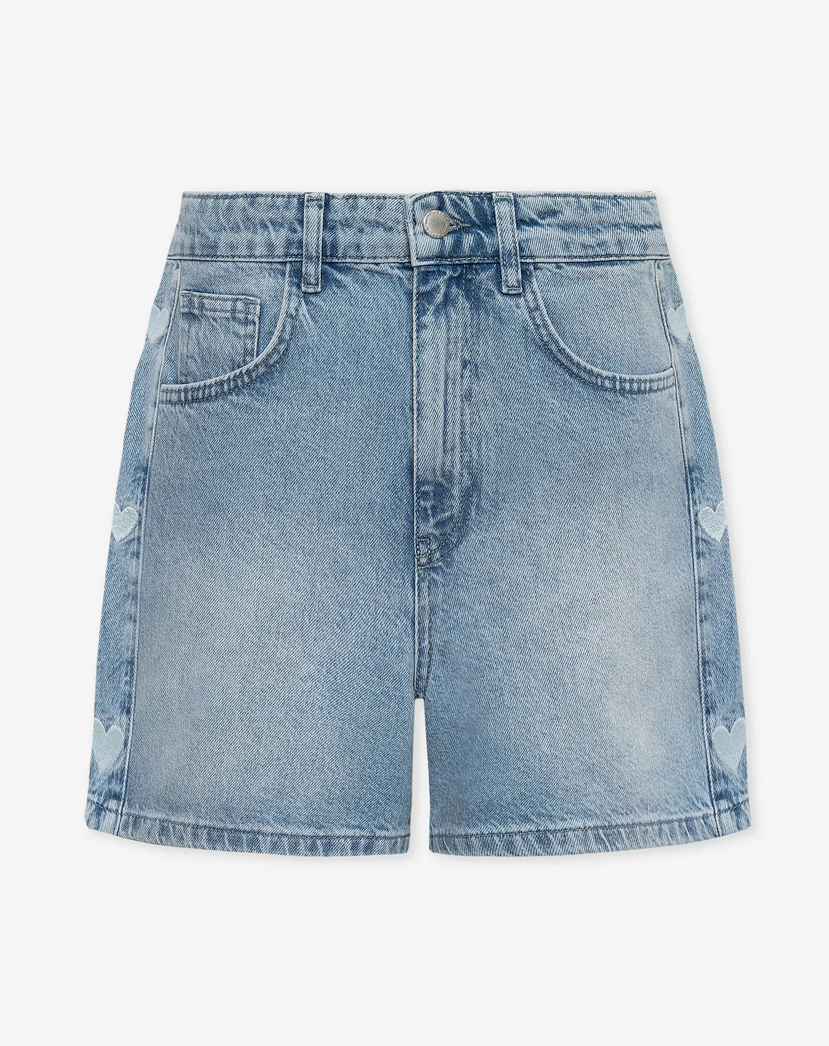 SIDE HEART DENIM MOM SHORT BLUE